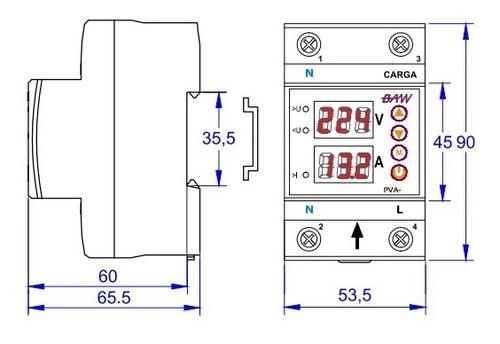 Imagen 4 de 6 de Relé Protector Monofásico Directo 63a Configurable Baw