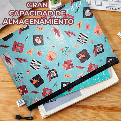 Sobre Folder Lona Estampado Impermeable Con Cierre Seguro Documentos Color Azul Ele-Gate