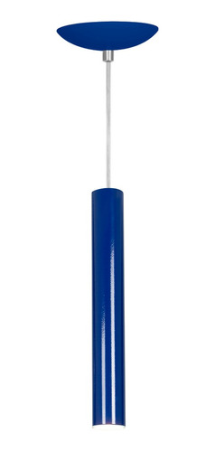 Pendente Tubo Cilindro Alumínio Azul 30cm + Led 6k