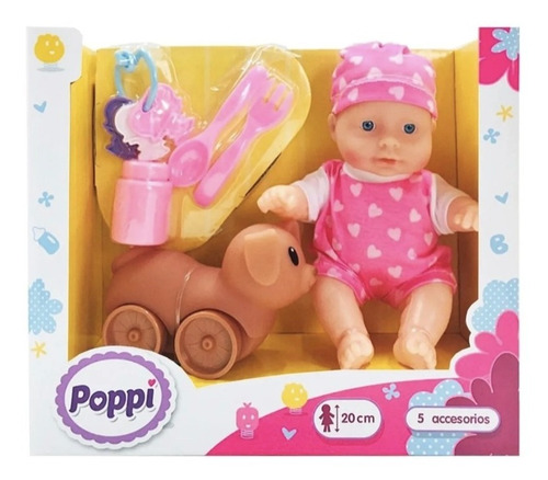 Imagen 6 de 10 de Bebe Poppi Con Mascota + Accesorios - Bebote 20cm Perrito