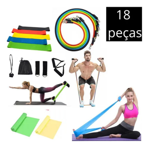 Acessórios Esportivos Kit 18 Itens Treino Exercicios Elásticos Faixa Elástica Mini Band 12níveis Atividade Fisica Pilates Casa