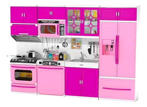 Kit Cozinha Da Barbie Completa Menina 4 Partes Geladeira Top