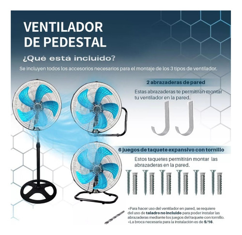 Ventilador 3 En 1 De Pedestal Pared Piso 5 Aspas Silencioso
