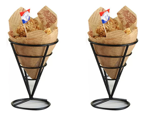 Cono Para Patatas Fritas Y Aperitivos Acero Inoxidable 2pc