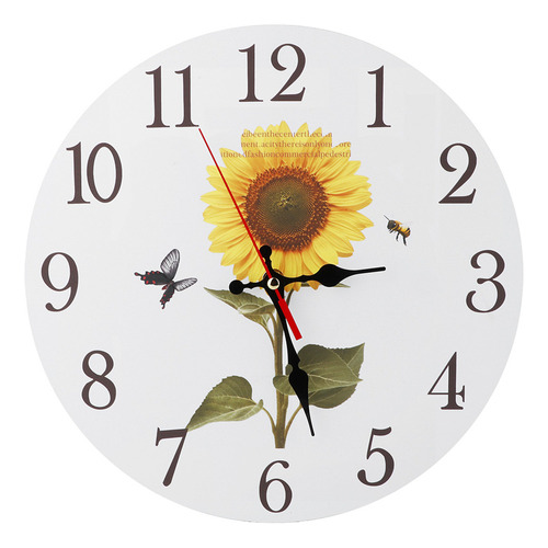 Reloj De Pared Redondo Con Números Arábigos Y Girasoles