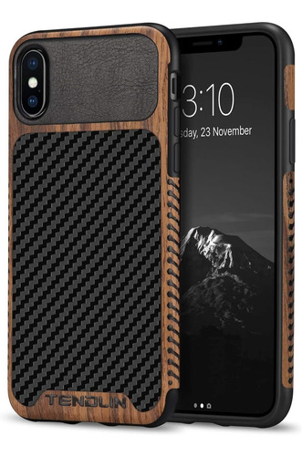 Funda Para iPhone XS Max, Madera/cuero/negro