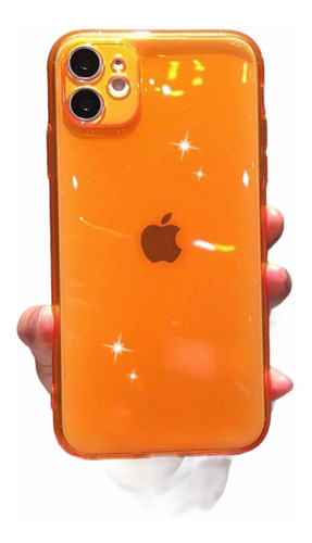 Carcasa Neon Naranja Glitter Para iPhone 6, 7, 8 Se 2020