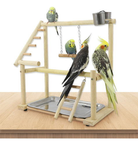 Soporte De Percha Para Loros Con Bandeja De Alimentación De