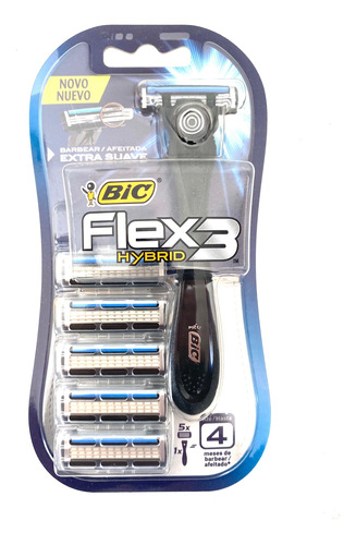 Maquina de afeitar Bic Afeitadora Rastrillo Flex 3 Hybrid 1 mango + 5 repuestos Recargable Hombre
