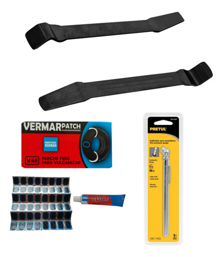 Kit 48 Parches Cámara De Moto + Espátulas + Medidor Presion