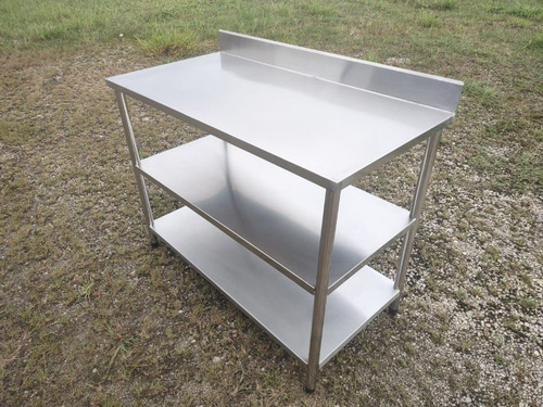 Bancada Mesa Inox Industrial 2 Prateleiras Espelho 120x60x90