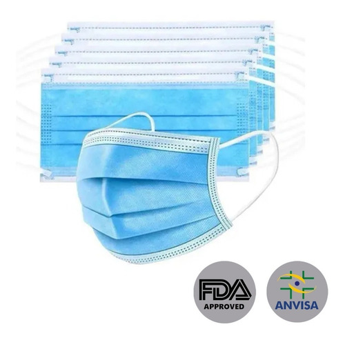 Imagem 1 de 8 de Mascara Facial Descartável Tnt Tripla Proteção 50 Unidades