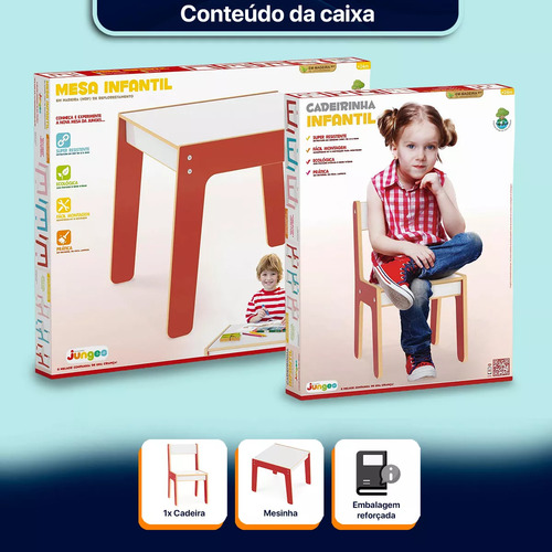 Mesa Com Cadeirinha De Madeira Resistente Para Crianças