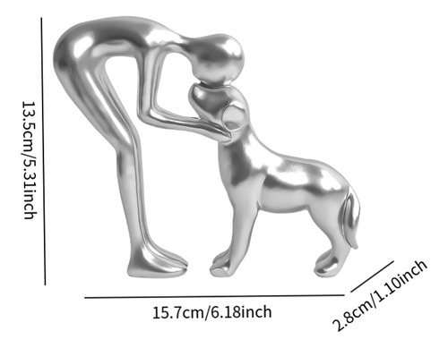 Person Embraces Dog Figurine Keepsake Centerpiece Silver