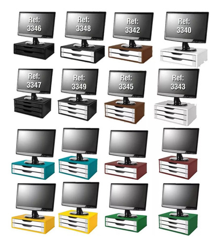 Conj. 4 Suportes Monitor Mdf Black Piano 2 Gavetas Brancas