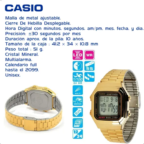 Casio - Reloj Collection unisex para adultos, A168WG