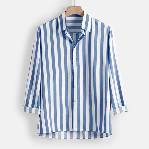 Manga Larga Con Cuello En V Y Botones Con Estampado De Rayas