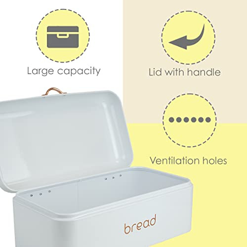 Caja De Pan Encimera De Cocina, De Metal, Color Blanco,...