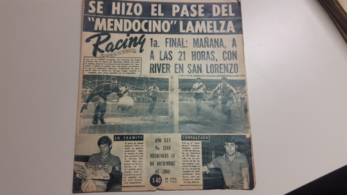 Revista Racing N° 1318 18/12/1968 Racing Empata Con River