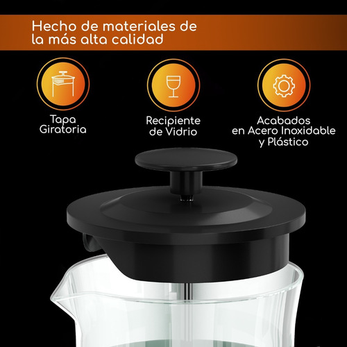 Cafetera Prensa Francesa De Vidrio P/ Café P/ 5 Tazas 800 Ml