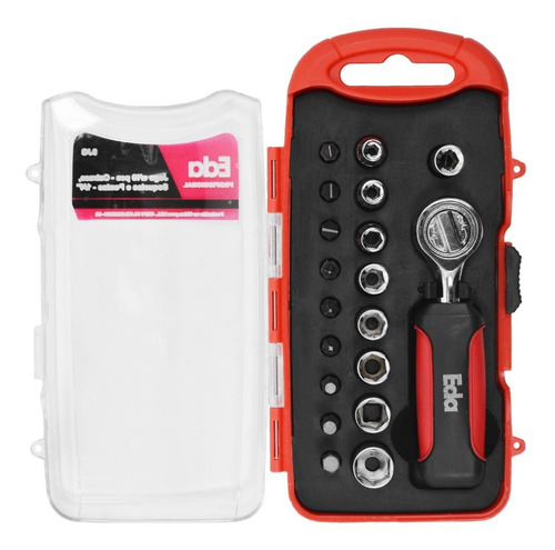Jogo Soquete E Bits Catraca 1/4 Adaptador 19 Peças Eda9jg