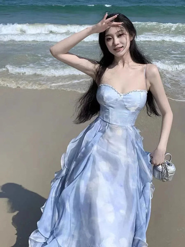 Vestido De Playa Largo Sin Tirantes Con Estampado Floral