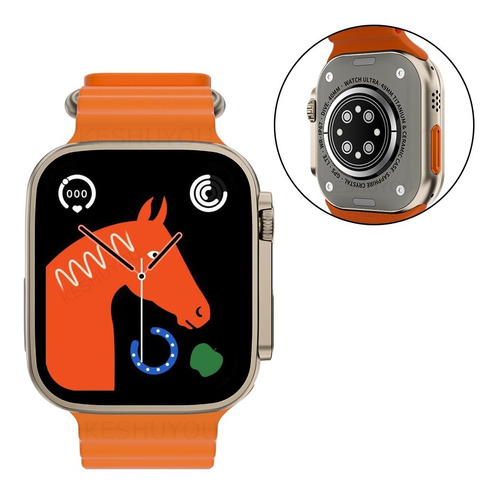 Smartwatch Keshuyou S8 Ultra Max 2.08", malla  naranja de  silicona y bisel  plateado