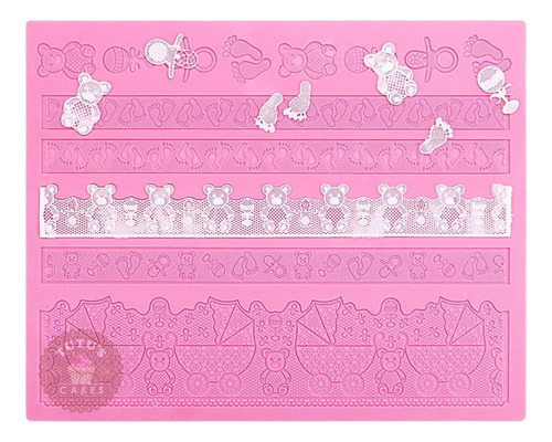 Molde Silicona Encaje Puntilla Comestible Baby Shower Bebe Color Rosa