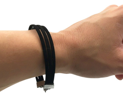 Pulsera Negro 9mm*18cm Triple Gamuza Acero Quirurgic C:10454 Negro 0 Mm 18 Cm