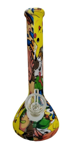 Pipa Bong Silicona Estampado 19cm + Boquilla En Vidrio