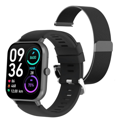 Reloj Inteligente Mujer Hombre Smartwatch Smartbit Bit 1 Active Negro Cuadrado Deportivo Doble Malla Llamadas Mensajes Elegante Compatible Con Android E Ios Estress