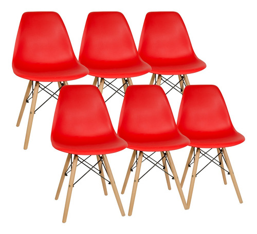 Sillas X 6 Comedor Plástico Patas Madera Diseño Eames Ct