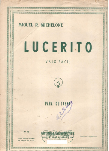 Partitura Orig. Del Vals De Michelone Lucerito Para Guitarra