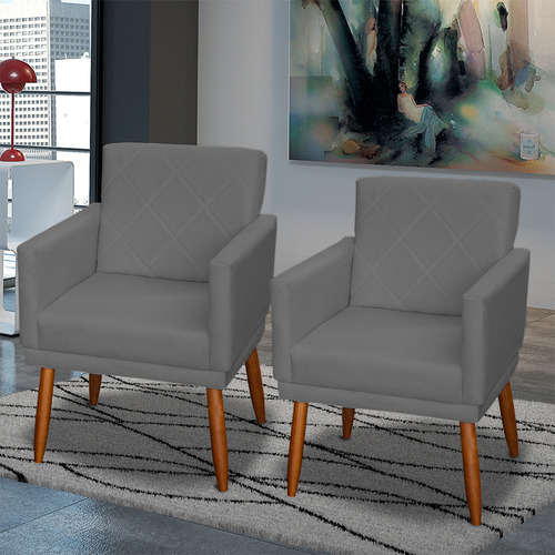 Kit 2 Poltronas Decorativas Reforçadas Para Recepção Cores Cor Cinza Desenho Do Tecido Suede Liso