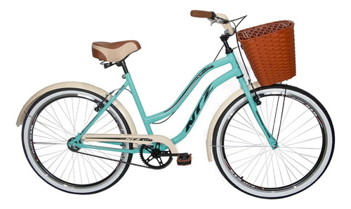 Bicicleta  de passeio Ntz Bikes Vintage Retro aro 26 M 1v freios v-brakes cor turquesa com descanso lateral