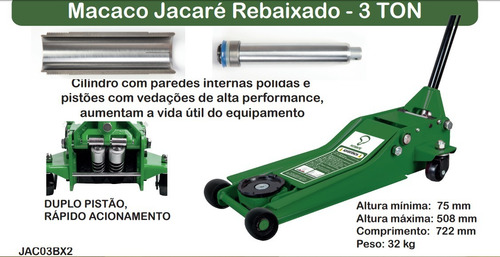 Macaco Jacaré Rebaixado 3ton Duplo Pistão Potente Brasil