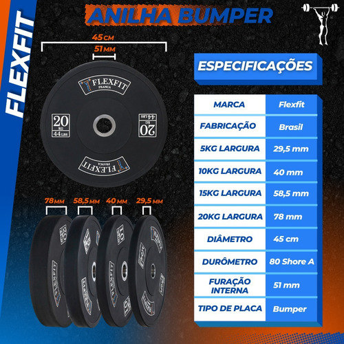 Kit Anilha Bumper Olímpica Cross Training Borracha 40kg 4x10