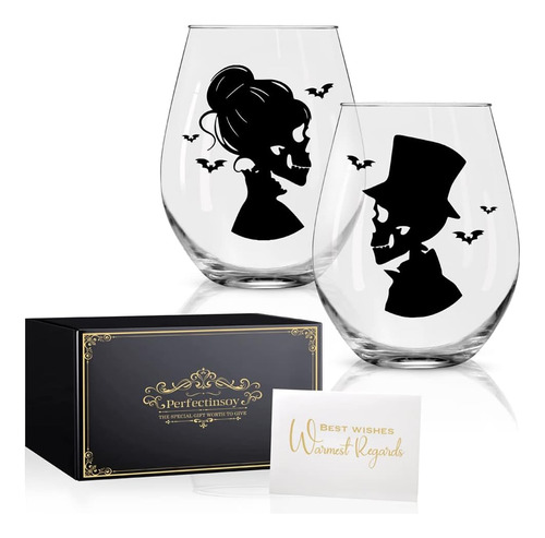 Perfectinsoy Skull Wine Glass 2 Piezas Con Caja De Regalo, R