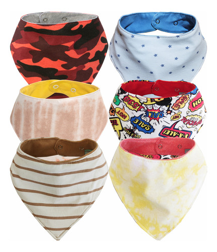 Pack x 6 Babero Bandana Algodón Tricapa Impermeable Talle S (0 mes a 1 año)