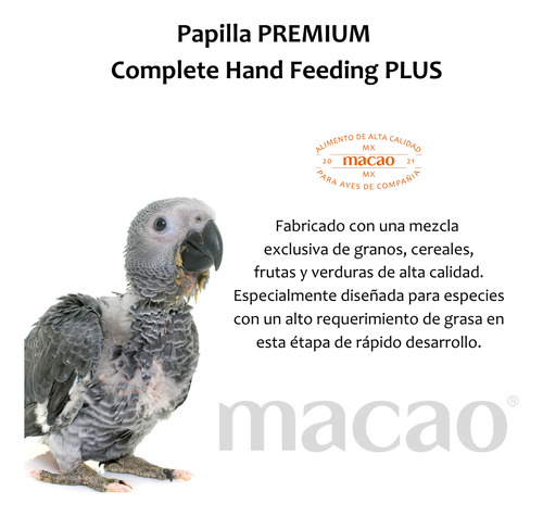 Papilla Macao Para Guacamaya Y Loro Gris 1k + Jeringa 60ml