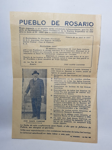 Antiguo Afiche Político Pueblo De Rosario 1957 Mag 59333