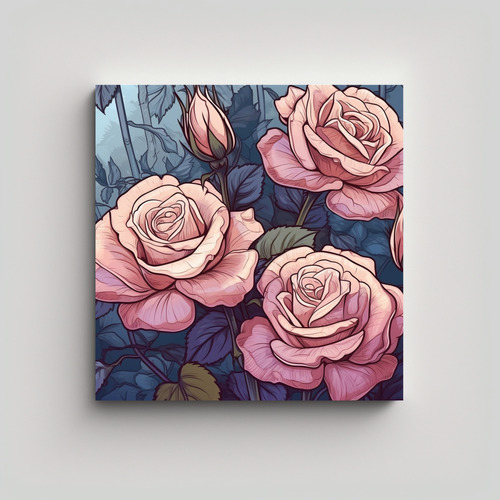 Cuadro De Rosas Art Nouveau 30x30cm Bastidor Madera Flores