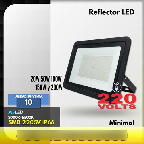 Reflector Led Smd 20w 6500k 220v Ip66 1800lm Minimal
