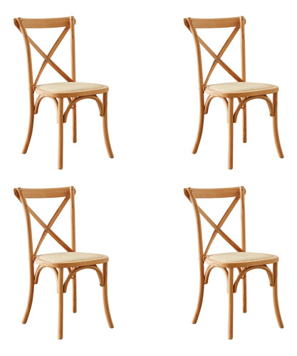 Silla De Comedor Cocina Cross De Madera De Roble Asiento Tejido Esterilla De Rattan Natural Color De La Estructura Roble Claro X4 Unidades
