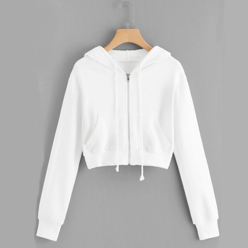 Sudadera Corta De Mujer Con Cremallera Y Capucha
