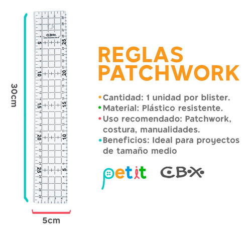 Reglas Para Patchwork Acrilica Plastico Cbx 30cm X 5cm