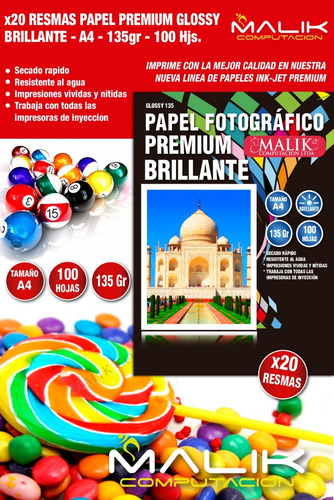 Imagen 2 de 2 de Pack 20 Papel Fotografico Glossy 135gr 100hojas A4