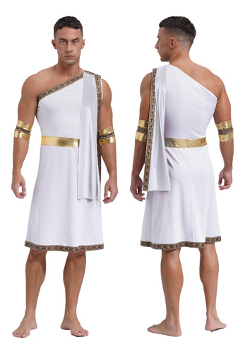 Disfraz De Toga Griega Antigua Para Hombre Con Bata Y Puños Desmontables
