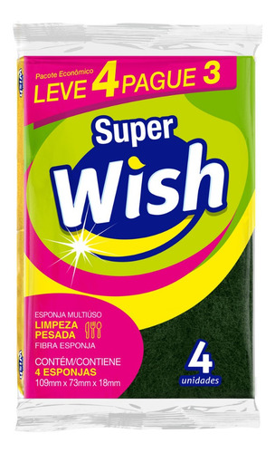 Esponja Multiuso Super Wish - Pague 3 Leve 4 C/ Nfe