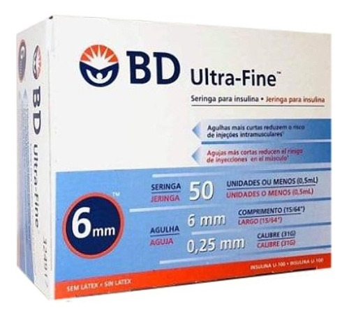 Seringa De Insulina Bd Ultra-fine 50 Ui De 6 Mm Com 100 Un
